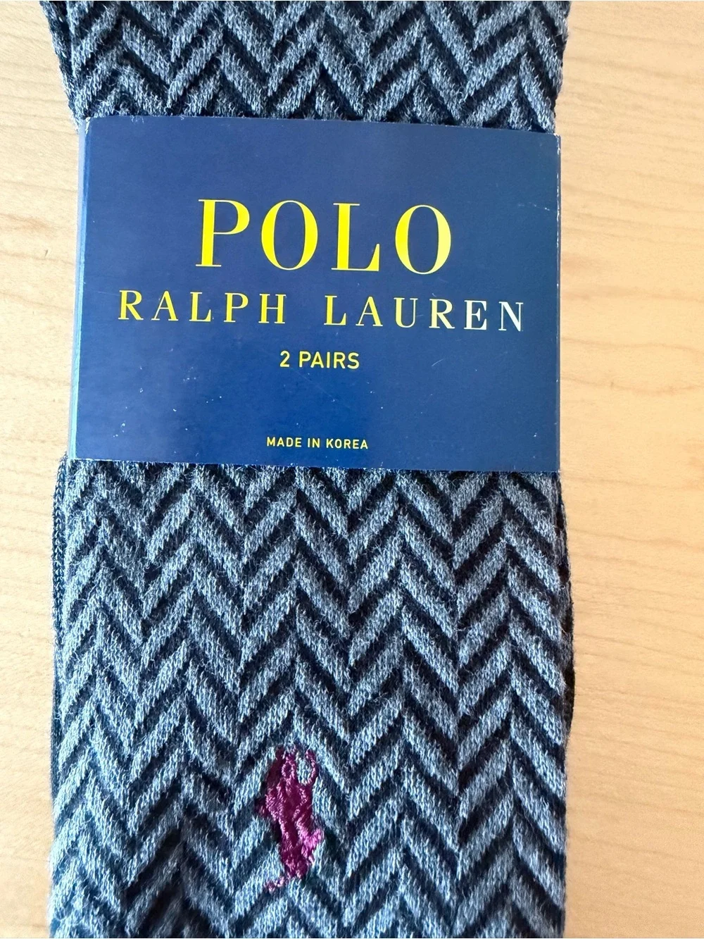 Polo Ralph Lauren Herringbone Gray Black 2-Pack Socks Made in Korea 10-13US